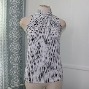 Worthington Polka Dot sleeveless top small white back high neck